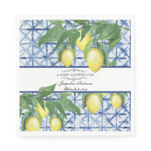 Lemon Foliage Floral Azul Branco Elegante Bebê