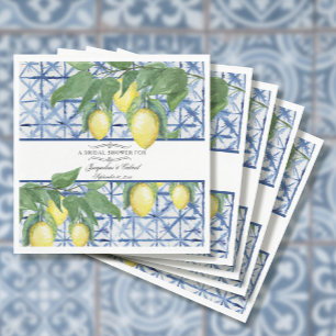Guardanapo De Papel Lemon Greenery Floral Blue Branca