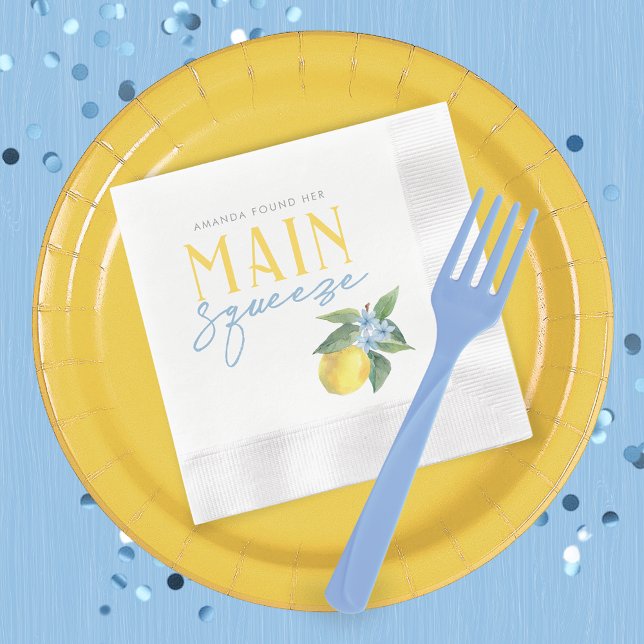 Guardanapo De Papel Lemon Main Squeeze Coquetel Personalizado Moeda (Personalized Main Squeeze Watercolor Lemon Bridal Shower Coined Paper Napkins - Pack of 50)