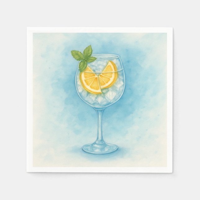 Guardanapo De Papel Lemon & Mint G&T — Cocktail Elegante Napkins (Frente)