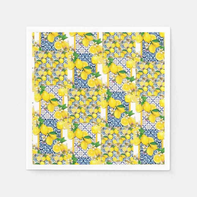 Guardanapo De Papel Lemon Portuguese Azulejo Mediterranean Santorini  (Frente)