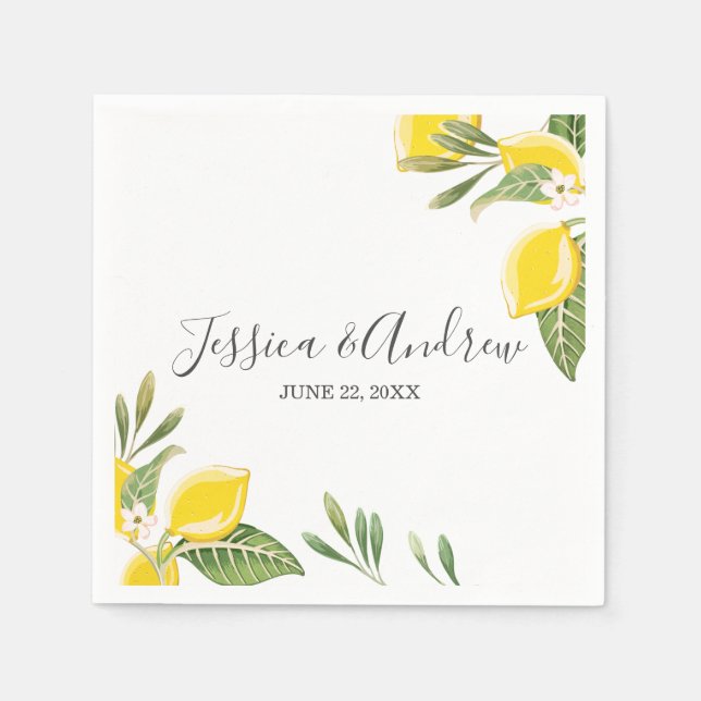 Guardanapo De Papel Lemon Wedding Napkin Citrus Personalizados Botânic (Frente)