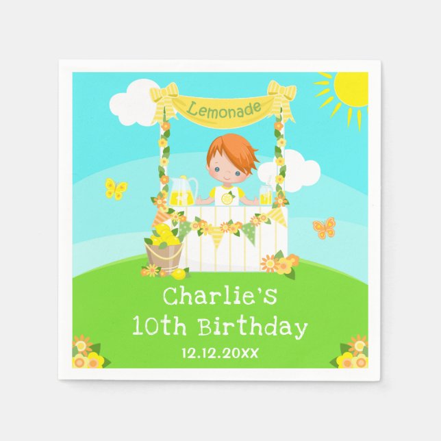 Guardanapo De Papel Lemonade Stand Birthday Red Hair Boy (Frente)