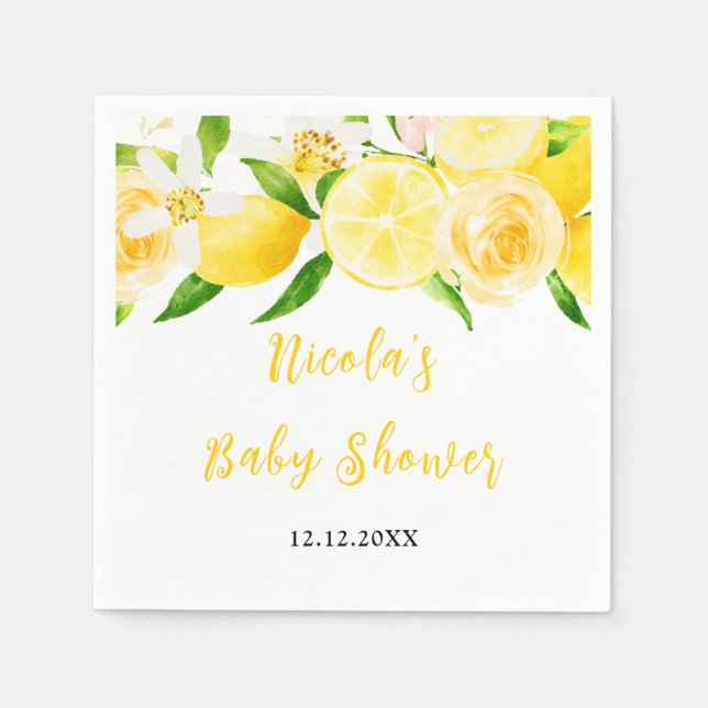 Guardanapo De Papel Lemons and Foliage Baby Shower (Frente)