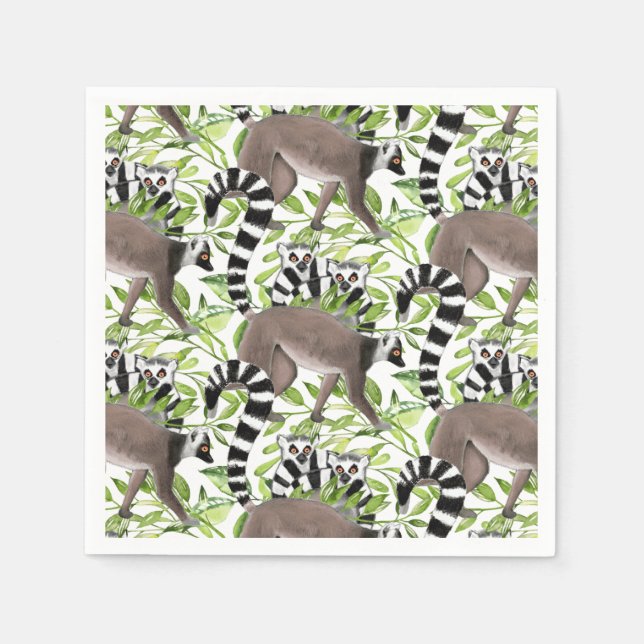 Guardanapo De Papel Lêmures de remar de Madagáscar na selva (Frente)