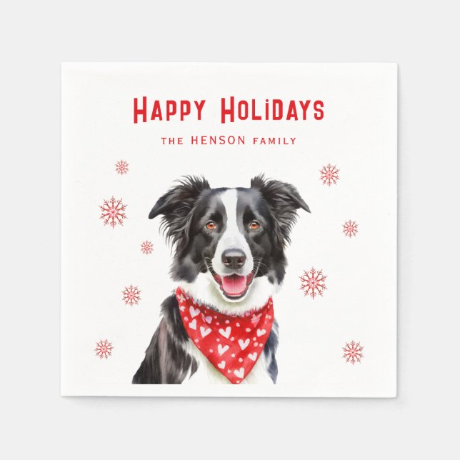 Guardanapo De Papel Lenço de Natal Vermelho Festivo para Border Collie (Frente)