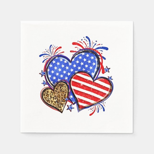 Guardanapo De Papel Leopard American Flag Heart 4 de julho dos EUA (Frente)