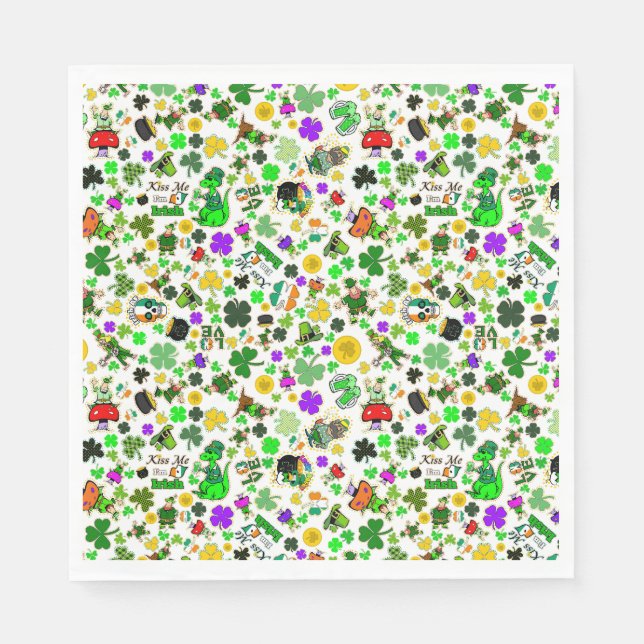 Guardanapo De Papel Leprechaires Shamrocks Dourados Cogumelos Me Beija (Frente)