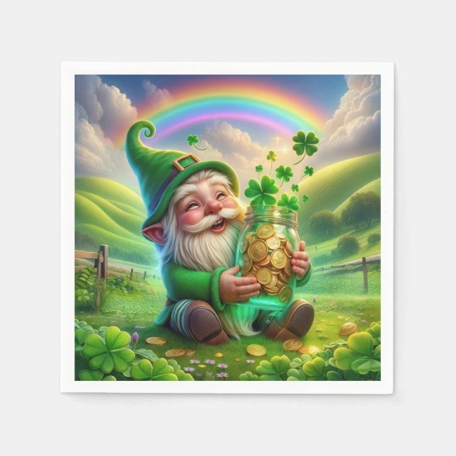 Guardanapo De Papel Leprechaun Irlandês Com Moedas Douradas (Frente)
