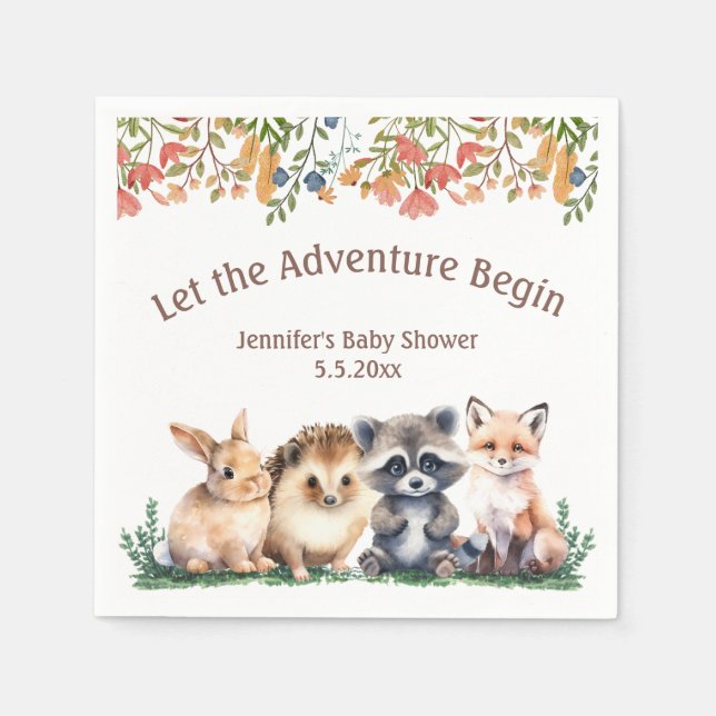 Guardanapo De Papel let the adventure begin animals baby shower  (Frente)
