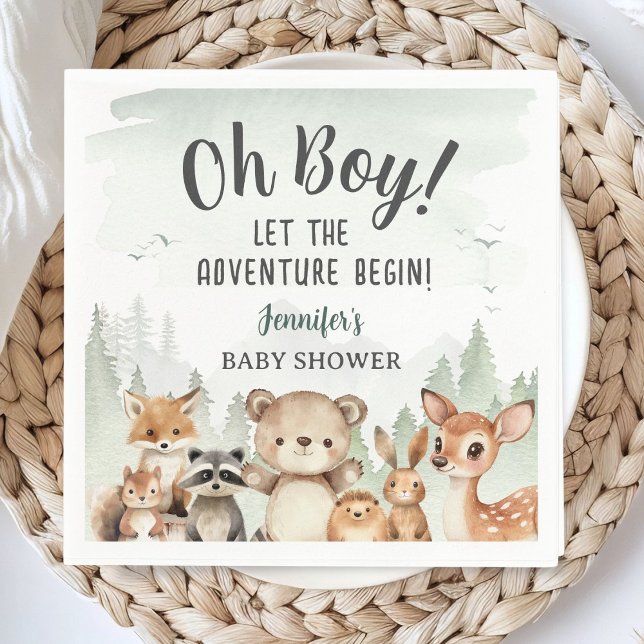 Guardanapo De Papel Let The Adventure Begin Baby Shower Boy Woodland (Criador carregado)
