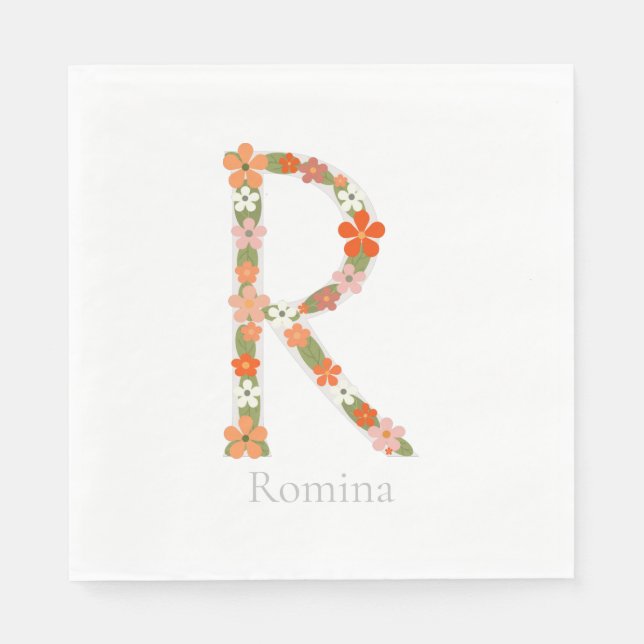 Guardanapo De Papel Letra alfabética floral monográfica " R" (Frente)