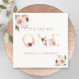 Guardanapo De Papel Letra Dourada Floral Elegante Primeiro Aniversário