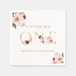 Guardanapo De Papel Letra Dourada Floral Elegante Primeiro Aniversário