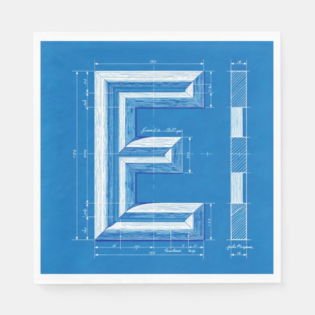 Guardanapo De Papel Letra E Monograma Blueprint (Frente)