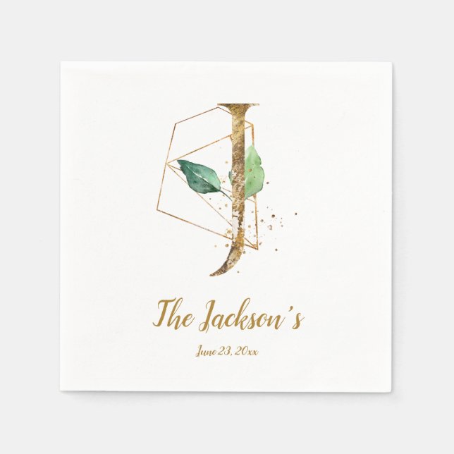 Guardanapo De Papel Letra Estilizada J Casamento Floral Napkins (Frente)