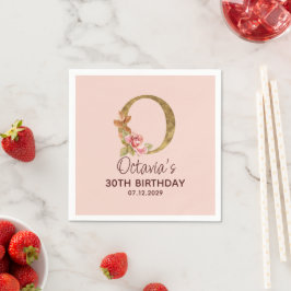 Guardanapo De Papel Letra O Monograma Dourado Rosas Rosa Beije