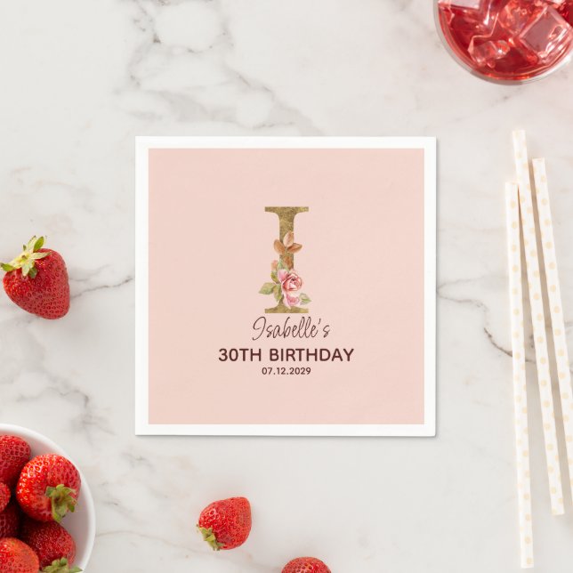 Guardanapo De Papel Letra Personalizada Nome I Dourado Rosas Rosa Baby (Insitu)