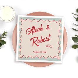 Guardanapo De Papel Letra Vermelha Listras Azuis Casamento Retrô