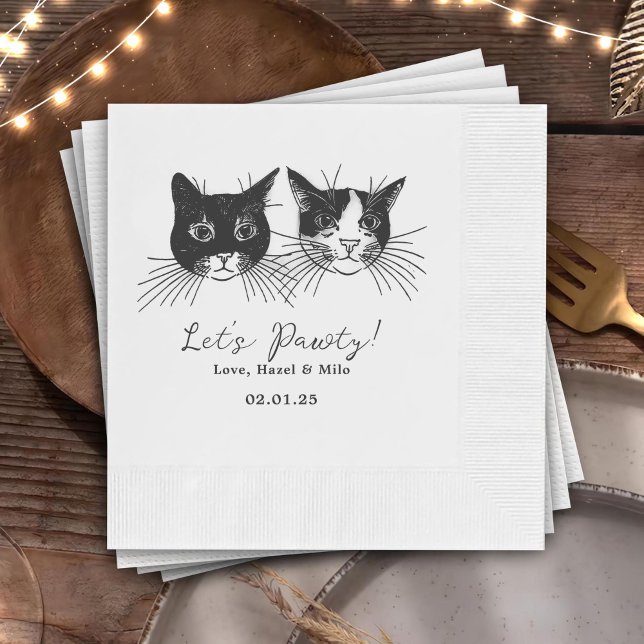 Guardanapo De Papel Let's Pawty Custom Cat Drawn Cocktail Wedding (Criador carregado)