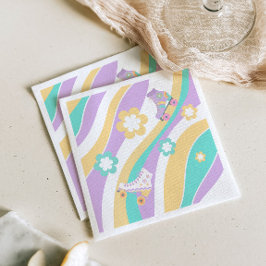 Guardanapo De Papel Lets Roll Roller Skate Groovy Girl Birthday Pastel