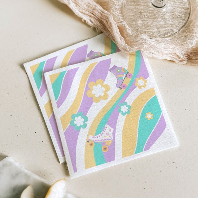 Guardanapo De Papel Lets Roll Roller Skate Groovy Girl Birthday Pastel (Criador carregado)