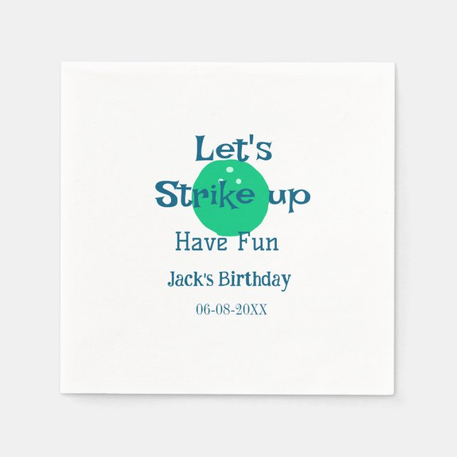 Guardanapo De Papel Let's strike up have fun green ball birthday name  (Frente)