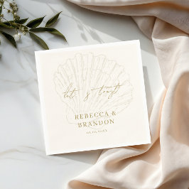 Guardanapo De Papel Let's Toast Ivory & Gold Seashell Coastal Wedding