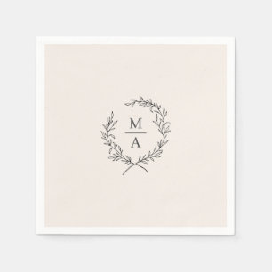 Guardanapo De Papel Leve Ecru Simples Elegante Laurel Wreath Monograma