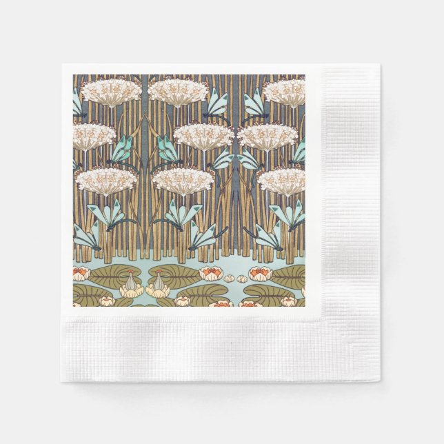 Guardanapo De Papel Libélulas Lírios Água Arte Nova (Frente)