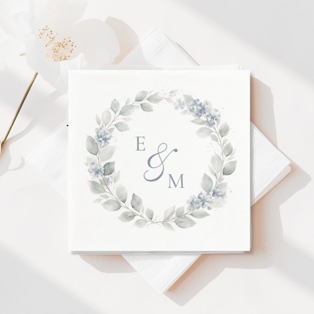 Guardanapo De Papel Light Blue Floral Wreath Wedding Napkin (Criador carregado)