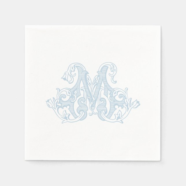 Guardanapo De Papel Light Blue "M" Monogram Cocktail Napkins (Frente)