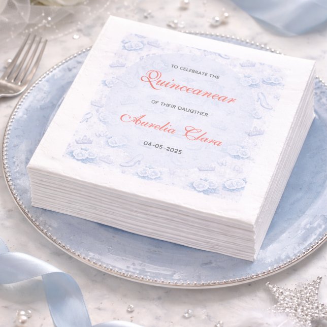 Guardanapo De Papel Light Blue Silver Princess Quinceanera Birthday  (Light Blue Silver Princess Quinceanera Birthday Napkins
)