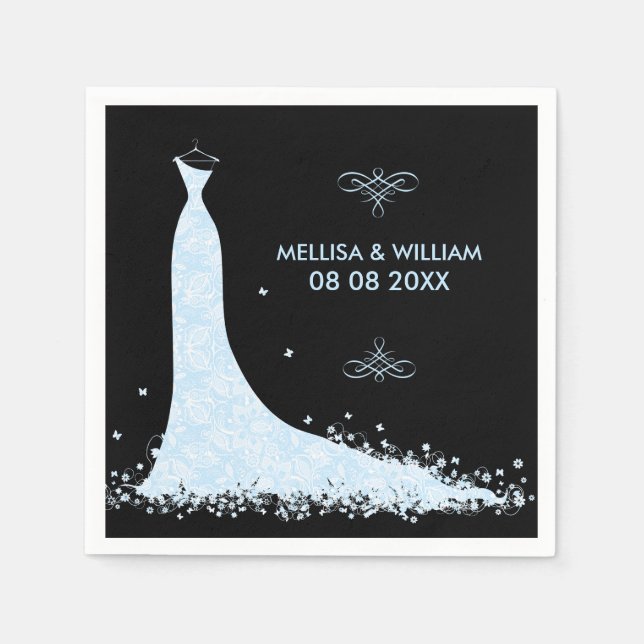 Guardanapo De Papel Light-blue Wedding Dress & Black Background (Frente)