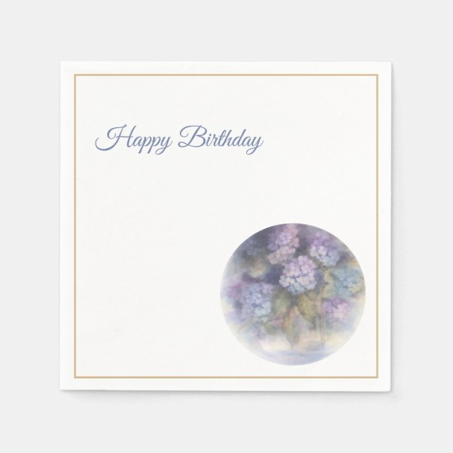 Guardanapo De Papel Lilac Hydrangea Happy Birthday Cocktail Napkins (Frente)