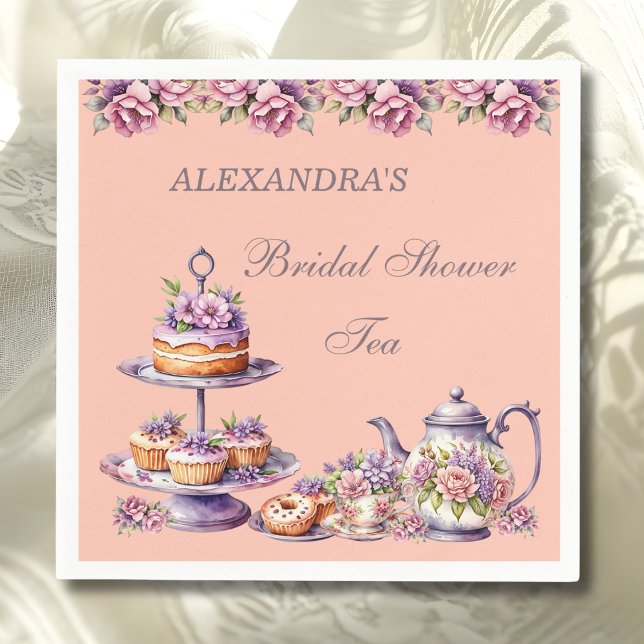Guardanapo De Papel Lilac Peach Floral Tea Party Bridal Shower (Criador carregado)