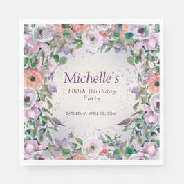 Guardanapo De Papel Lilac Púrpura Água Floral 100º Aniversário, Cor Fl