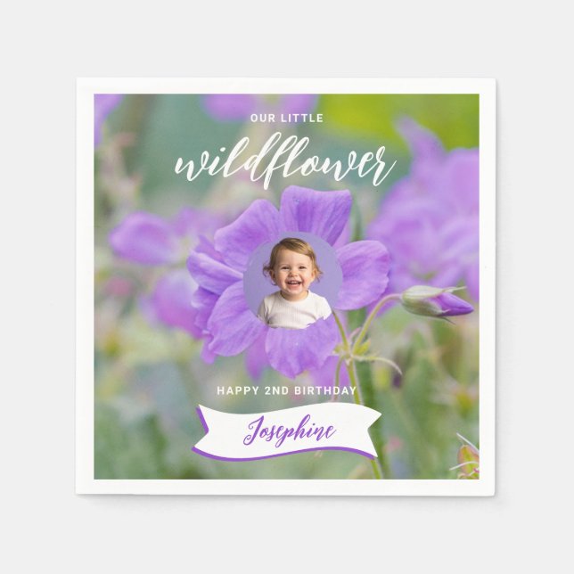 Guardanapo De Papel Lilac Wildflower Custom Baby Photo Happy Birthday (Frente)