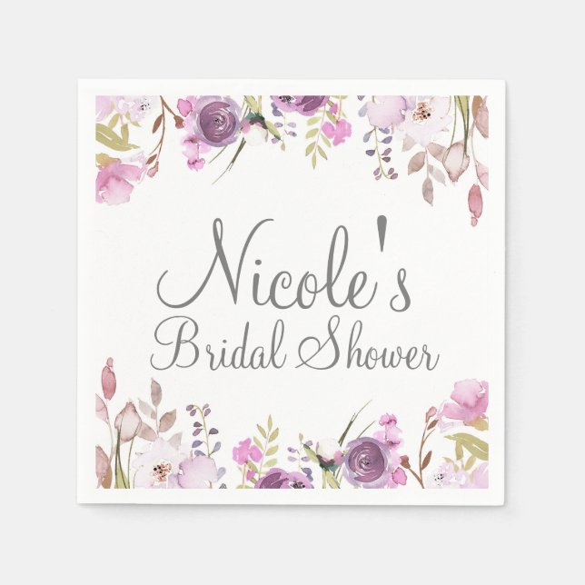 Guardanapo De Papel Lilás Lavanda Roxo Floral Casamento Aquarela (Frente)