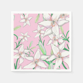 Guardanapo De Papel Lillies Brancos na Ilustração de Fundo Rosa