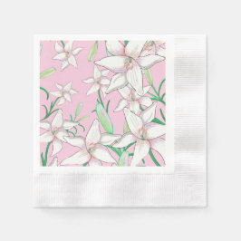 Guardanapo De Papel Lillies Brancos na Ilustração de Fundo Rosa