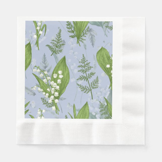 Guardanapo De Papel Lily of Valley com Ferns | Azul (Frente)