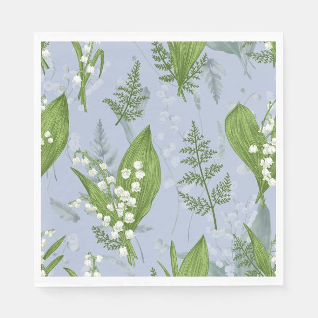 Guardanapo De Papel Lily of Valley com Ferns | Azul (Frente)
