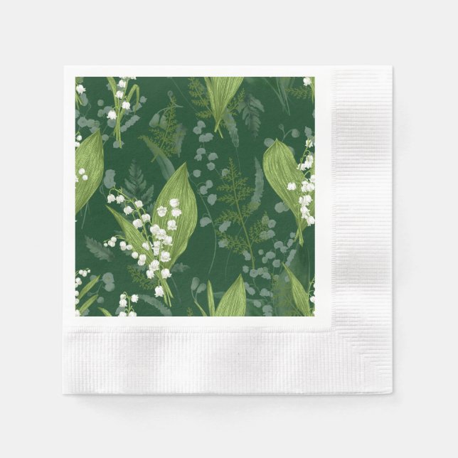 Guardanapo De Papel Lily of Valley com Ferns | Verde Escuro (Frente)