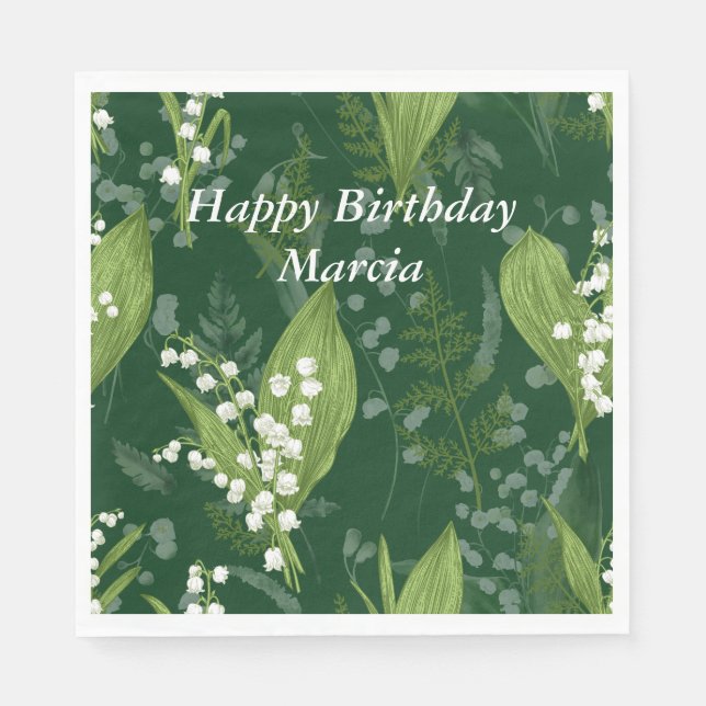Guardanapo De Papel Lily of Valley com Ferns | Verde Escuro (Frente)