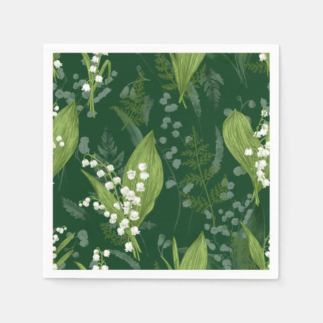 Guardanapo De Papel Lily of Valley com Ferns | Verde Escuro (Frente)