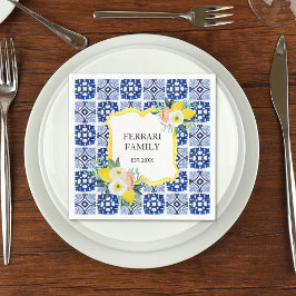Guardanapo De Papel Limão Cítrico Azul Marinho Italiano Mediterrâneo