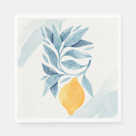 Guardanapo De Papel Limão com ilustração botânica das folhas azuis