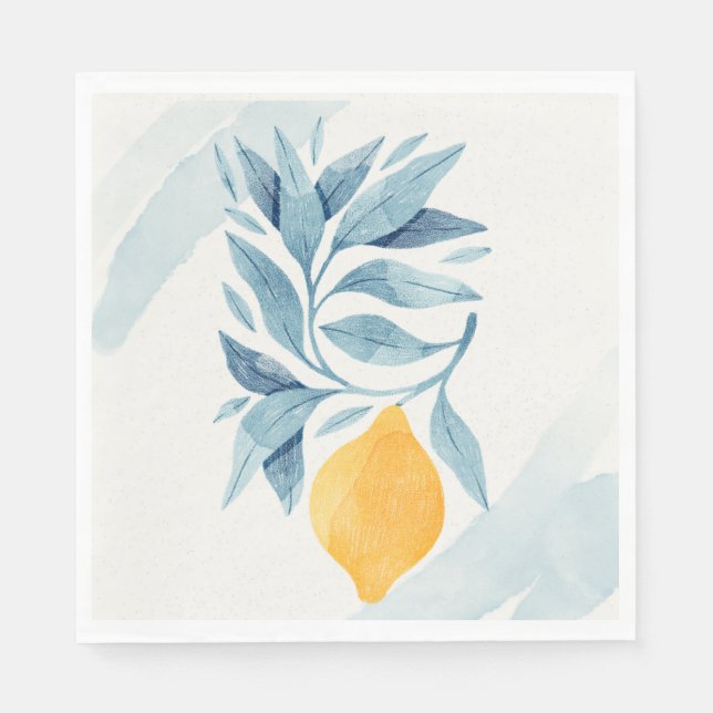 Guardanapo De Papel Limão com ilustração botânica das folhas azuis (Frente)