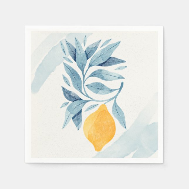 Guardanapo De Papel Limão com ilustração botânica das folhas azuis (Frente)